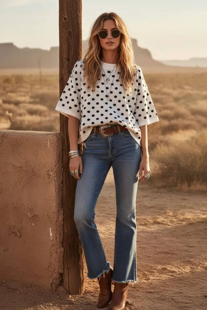 Oversized Polka Dot Sweater Top: WHITE/BLACK / S - Posh Finds