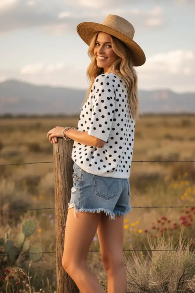 Oversized Polka Dot Sweater Top: WHITE/BLACK / S - Posh Finds