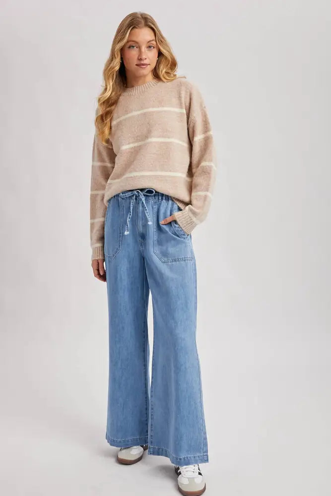 PAPER BAG WIDE LEG JEANS: LT.WASH - Posh Finds