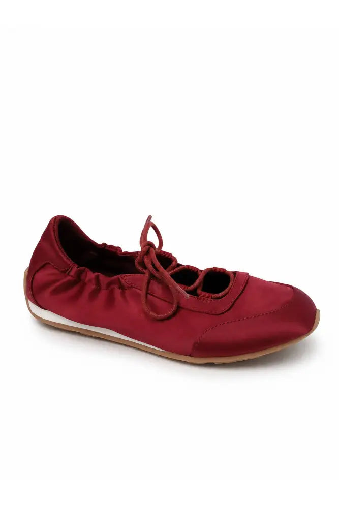 PEONY-1 Lace-Up Ballet Flats: Brown Satin / Standard / 6(3)-7(3)-8(3)-9(2)-10(1)