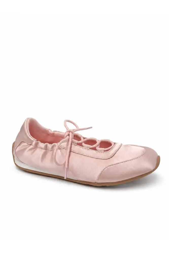 PEONY-1 Lace-Up Ballet Flats: Brown Satin / Standard / 6(3)-7(3)-8(3)-9(2)-10(1)