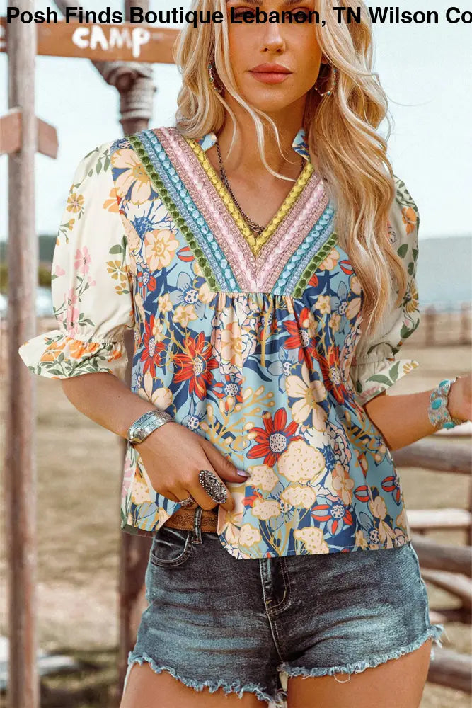 Plus Crochet Boho Half Sleeve Floral Blouse - Women > Tops