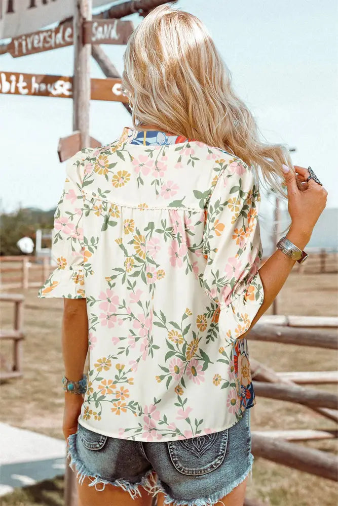 Plus Crochet Boho Half Sleeve Floral Blouse - Women > Tops