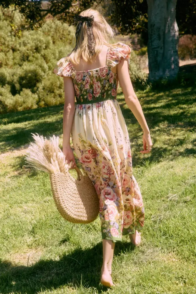 Plus Floral Printed Midi Dress : Spring Garden / Plus Size / 1XL - Posh Finds