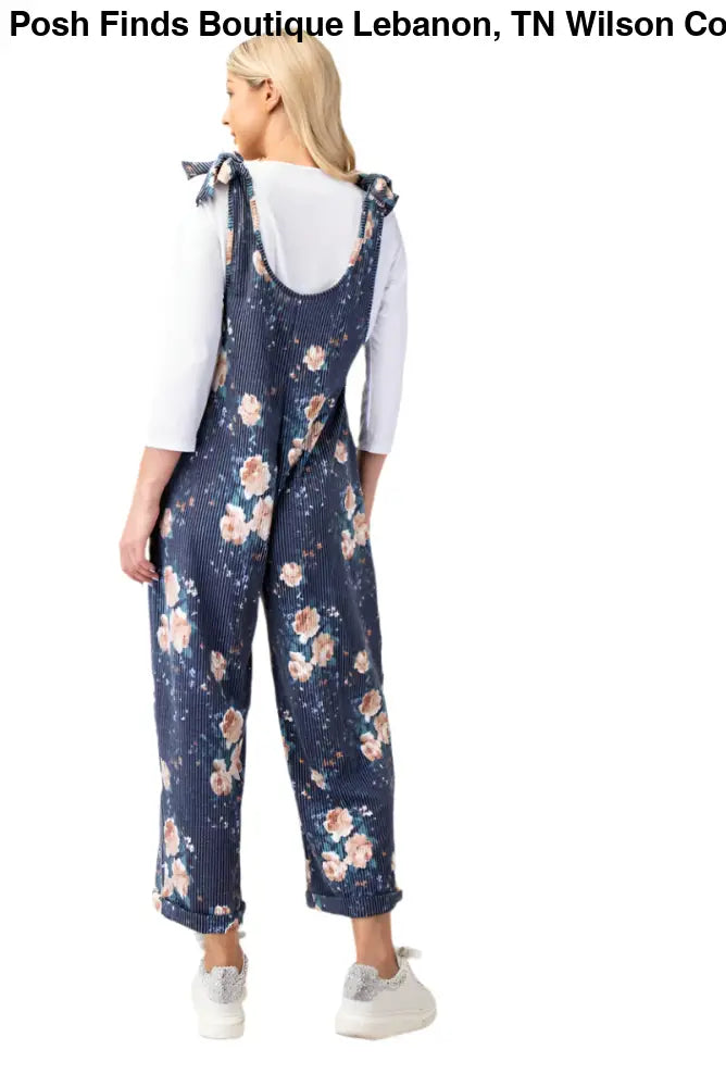 PLUS SIZE FLORAL PRINT JUMPSUIT NAVY - Posh Finds