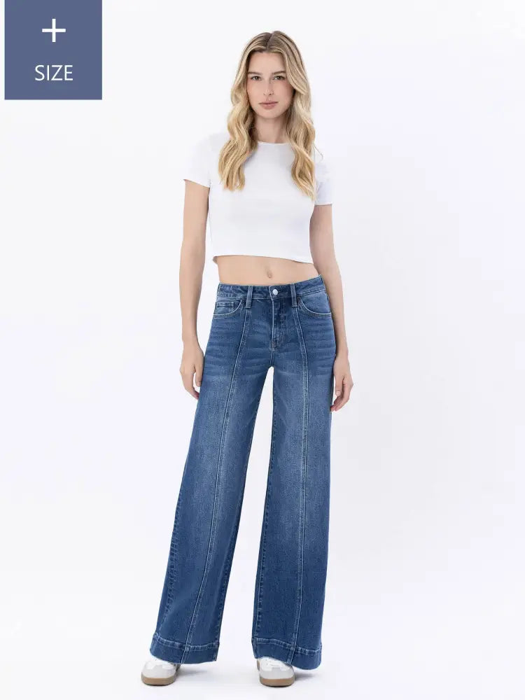 PLUS SIZE HIGH RISE TROUSER HEM WIDE LEG JEANS - Posh Finds