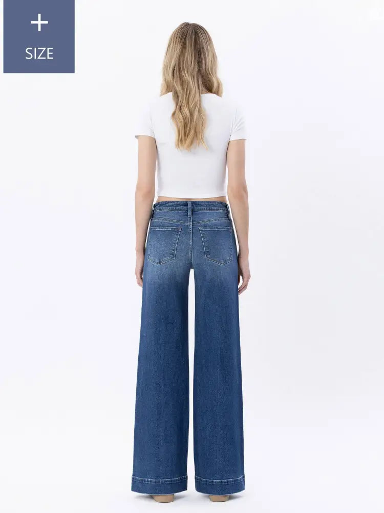 PLUS SIZE HIGH RISE TROUSER HEM WIDE LEG JEANS - Posh Finds