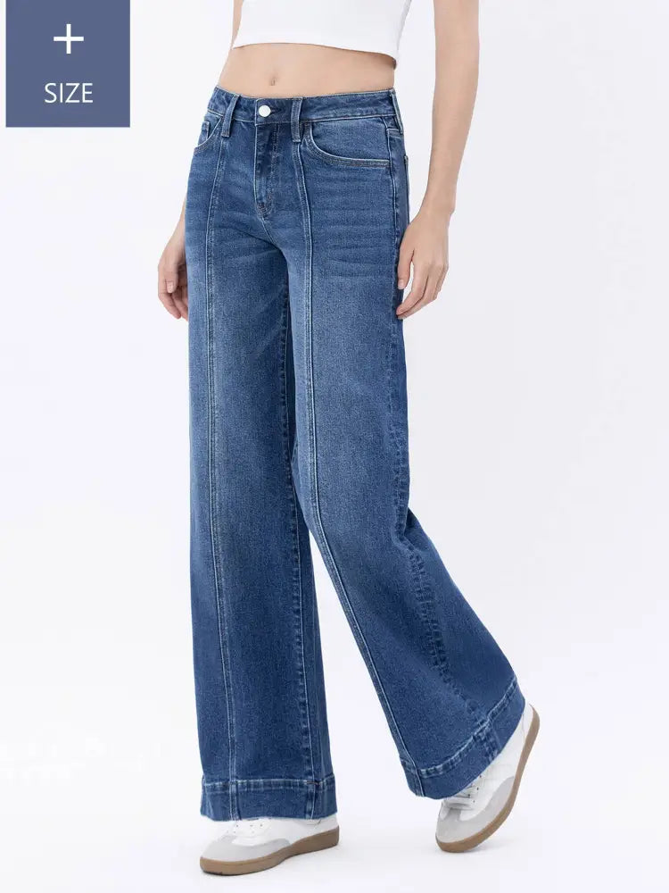 PLUS SIZE HIGH RISE TROUSER HEM WIDE LEG JEANS - Posh Finds