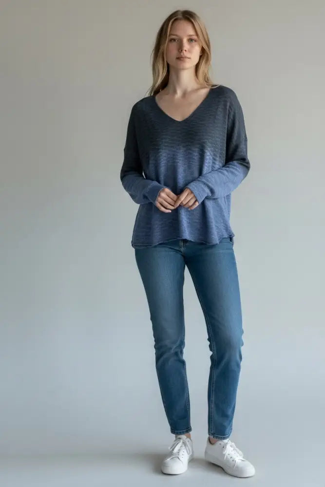 Plus Size Ombre Navy Loose Knit Sweater - Posh Finds