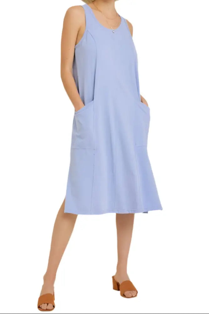 PLUS WASHED SLEEVELESS CASUAL DRESS: PERIWINKLE - Posh Finds
