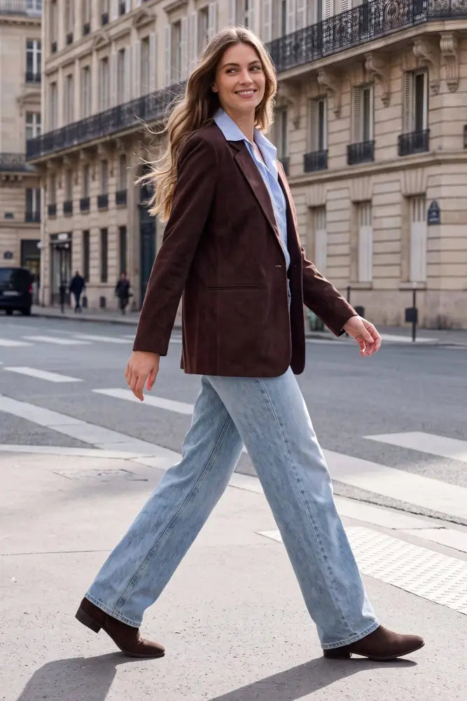 PM5597 - FAUX SUEDE OVERSIZED BLAZER JACKET: TAUPE / S