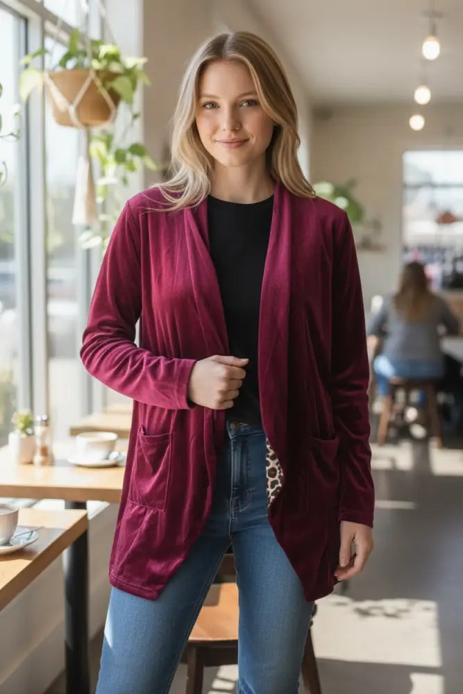 Raspberry Velvet Open Cardigan - Posh Finds