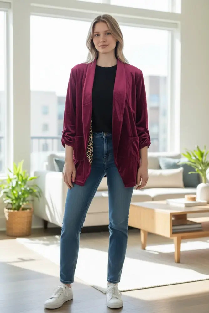Raspberry Velvet Open Cardigan - Posh Finds