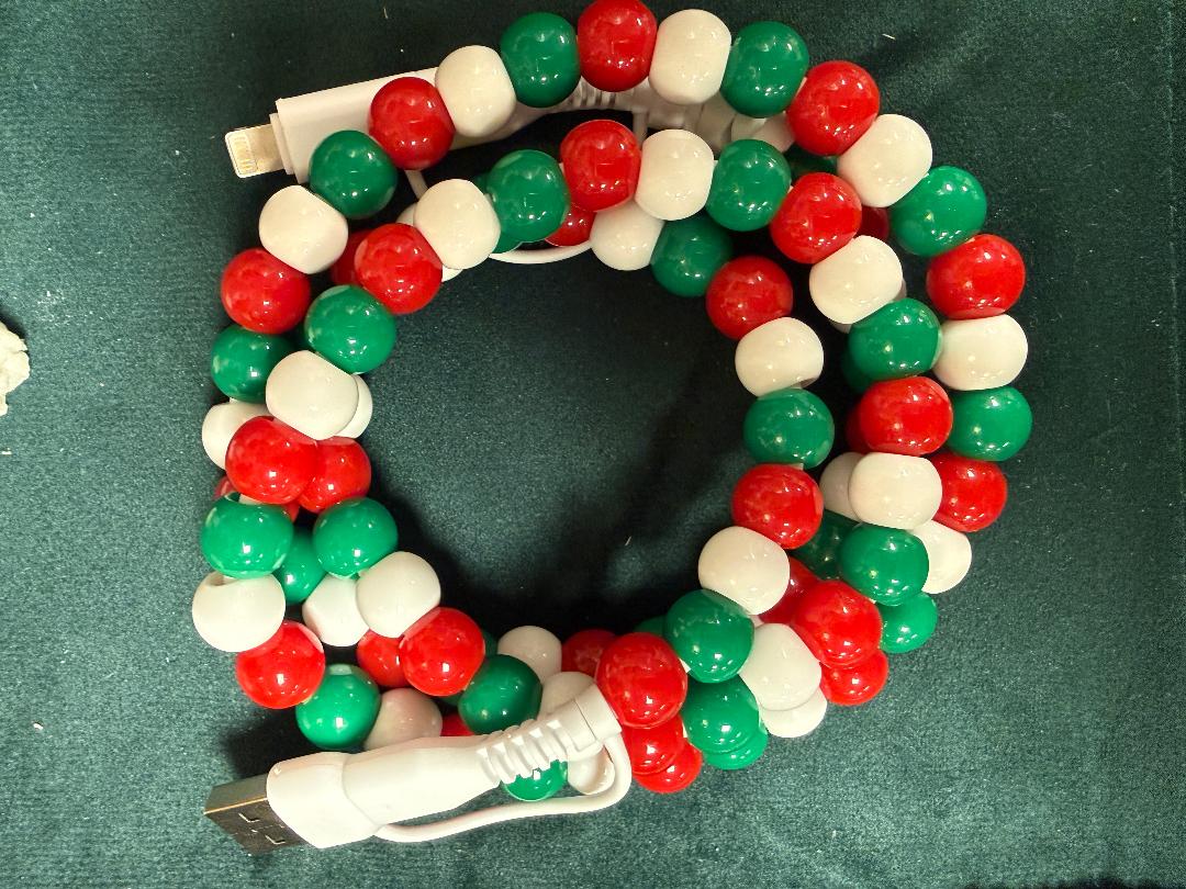 Red, Green and White Beaded Cord Phone Charge