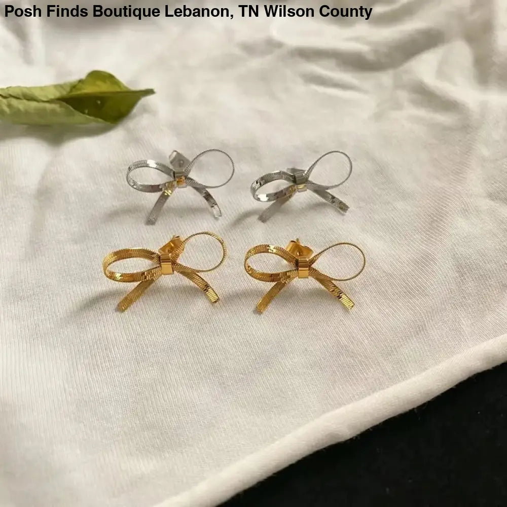 Ribbon Bow Earrings in Gold or Silver - Posh Finds