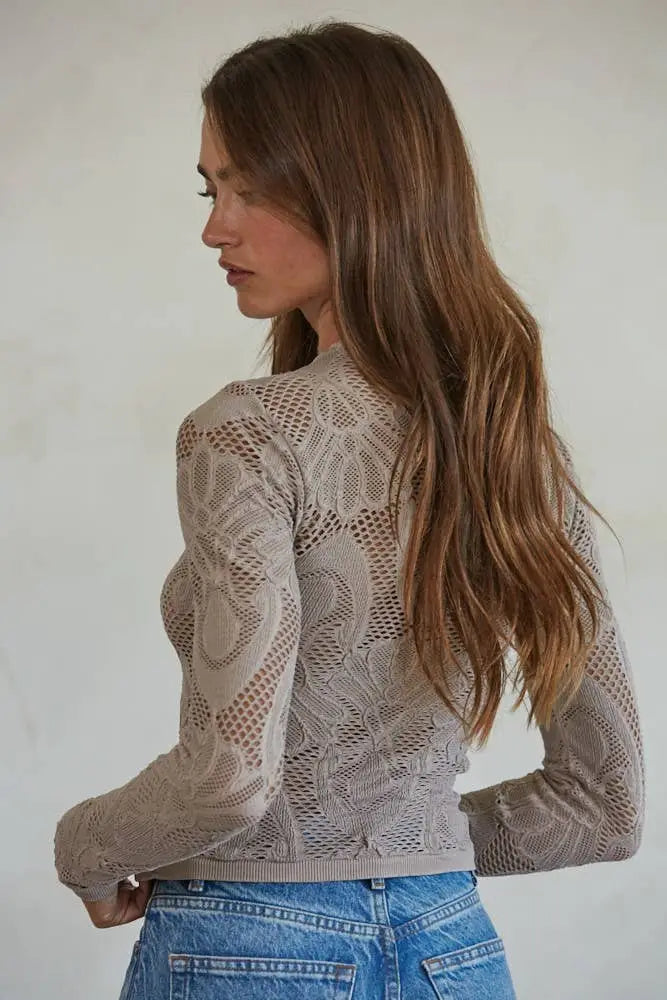 S1228 | Knit Seamless Jacquard Mock Neck Long Sleeve Top: Merlot / ML