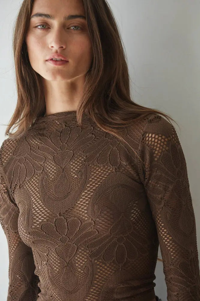 S1228 | Knit Seamless Jacquard Mock Neck Long Sleeve Top: Merlot / ML