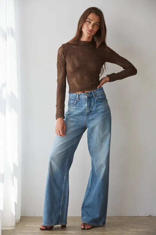 S1228 | Knit Seamless Jacquard Mock Neck Long Sleeve Top: Merlot / ML