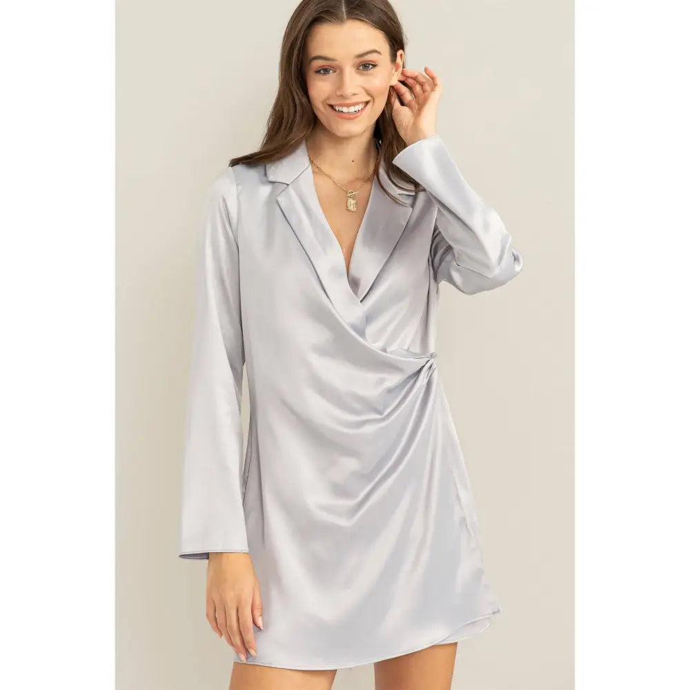SATIN BLAZER DRESS: LIGHT GRAY - Posh Finds