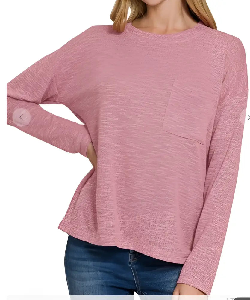 Slub Hacci Long Sleeve TShirt Lt Rose - Posh Finds