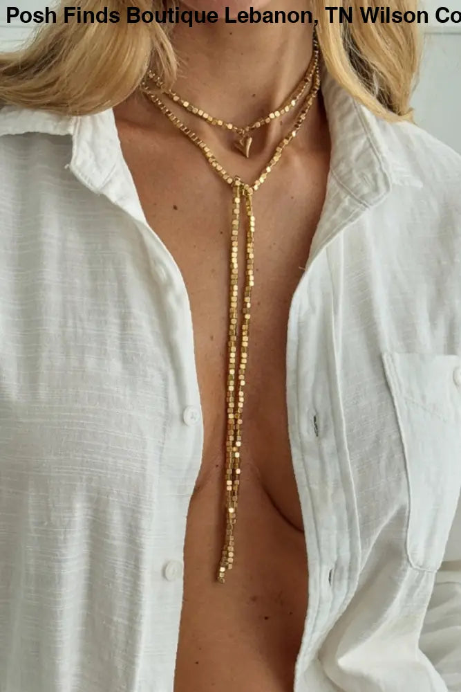Small Heart Pendant Y Shape Bead Necklace - Accessories