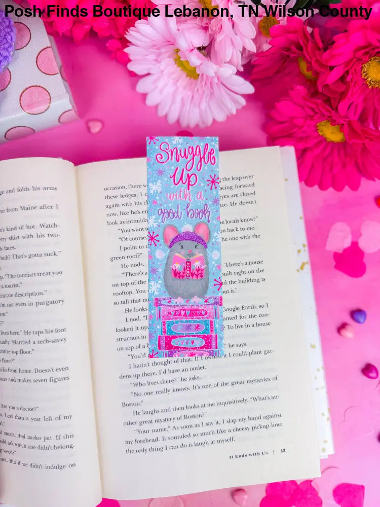 Snuggle Up With a Good Book Winter Mouse Bookmark: Laminated - Posh Finds