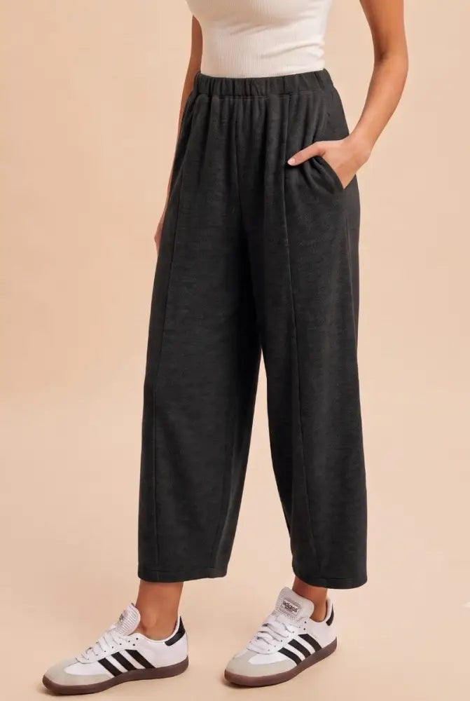 Soft Knit Cropped Barrel Pants - Charcoal - Women > Pants
