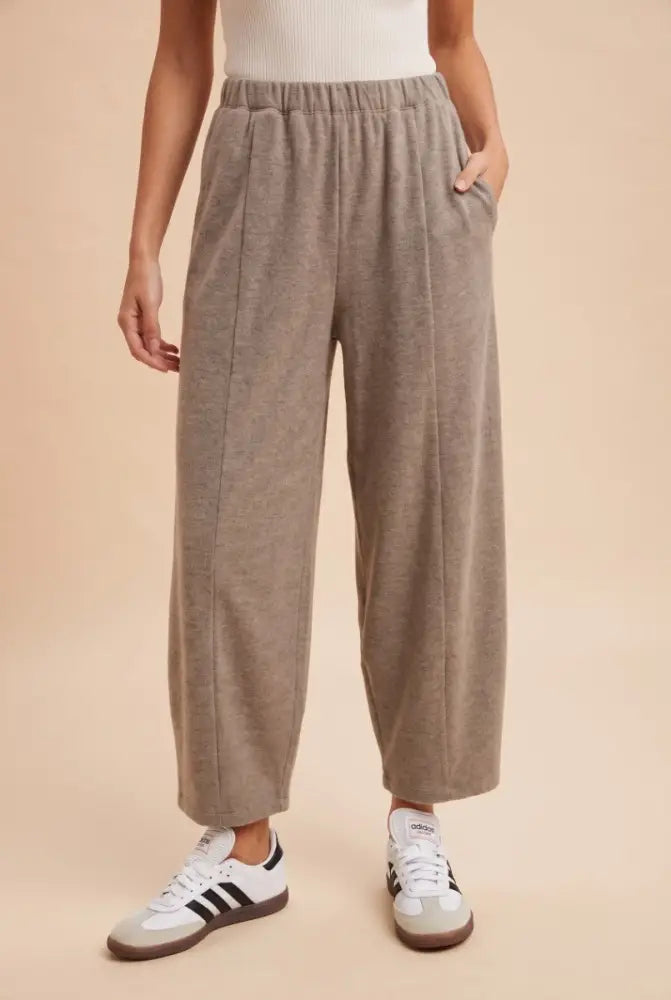 Soft Knit Cropped Barrel Pants - Muted Mocha - Women > Pants