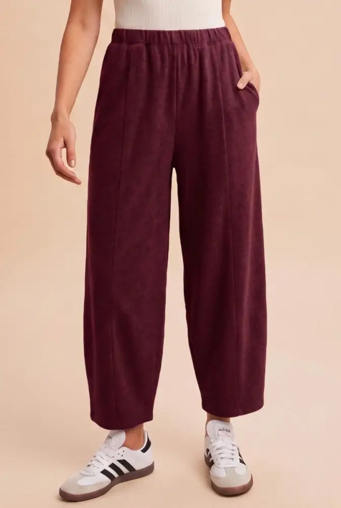 Soft Knit Cropped Barrel Pants - Wine - Women > Pants