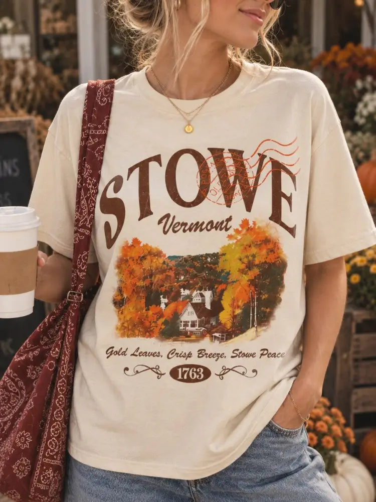 Stowe Vermont Fall Foliage Tee - Afterglow - Women > Tops > Tshirts > Graphic
