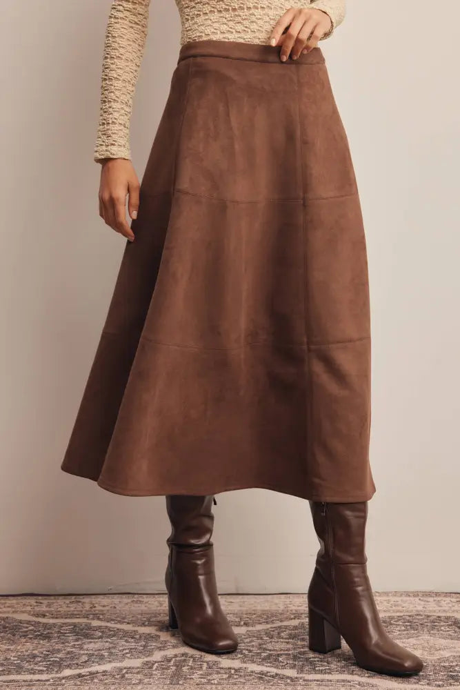 Stretched Suede A-Line Midi Skirt FSK0023: Mocha / Contemporary / S
