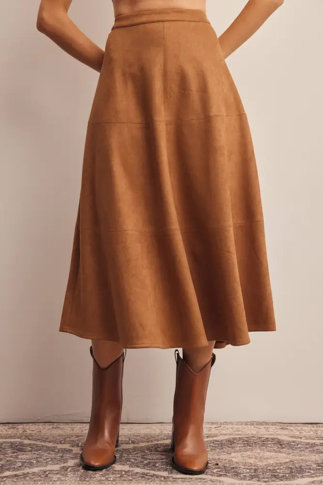Stretched Suede A-Line Midi Skirt FSK0023: Mocha / Contemporary / S