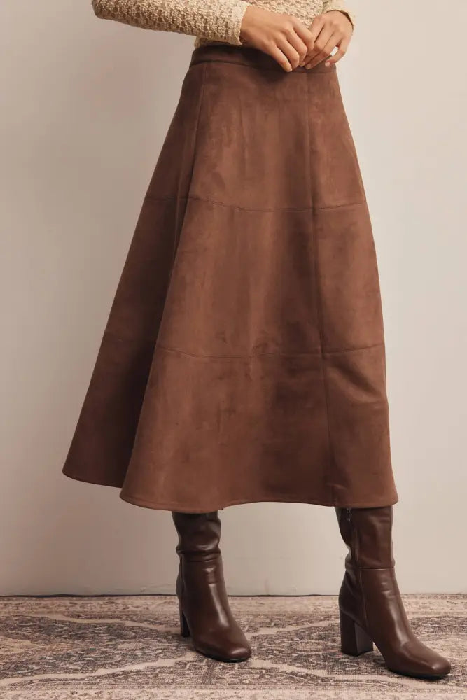 Stretched Suede A-Line Midi Skirt FSK0023: Mocha / Contemporary / S