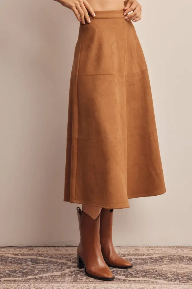 Stretched Suede A-Line Midi Skirt FSK0023: Mocha / Contemporary / S