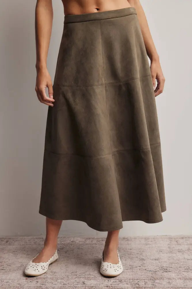 Stretched Suede A-Line Midi Skirt FSK0023: Mocha / Contemporary / S
