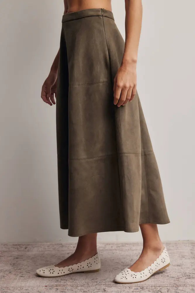 Stretched Suede A-Line Midi Skirt FSK0023: Mocha / Contemporary / S