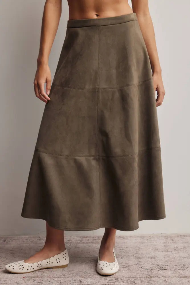 Stretched Suede A-Line Midi Skirt FSK0023: Mocha / Contemporary / S