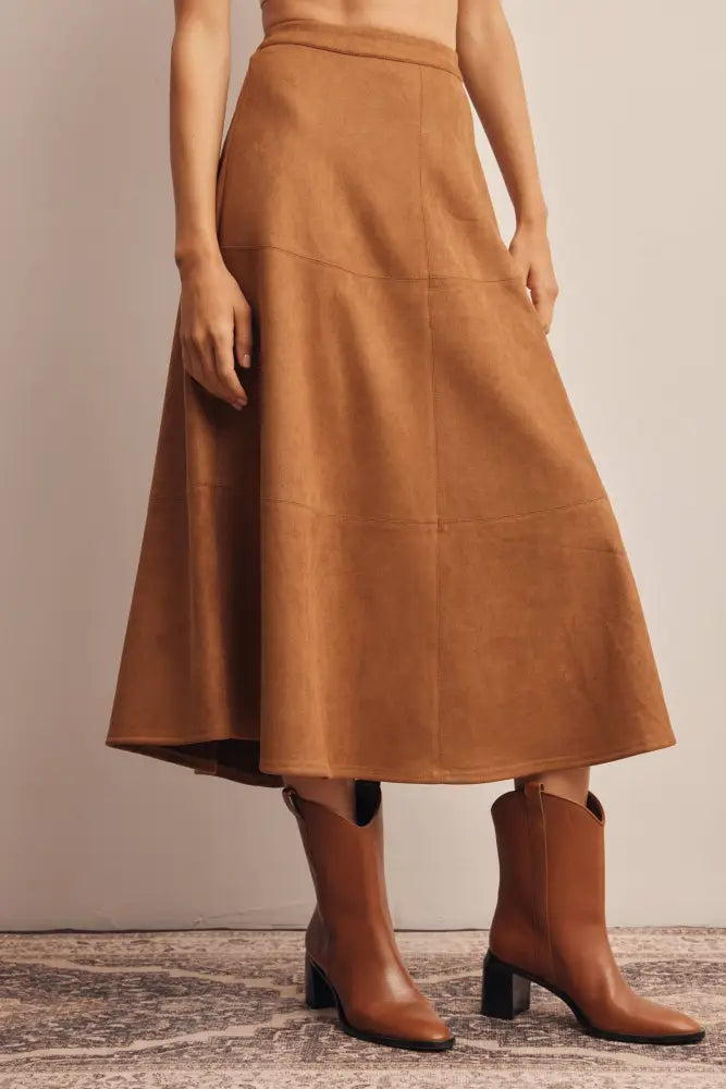 Stretched Suede A-Line Midi Skirt FSK0023: Mocha / Contemporary / S