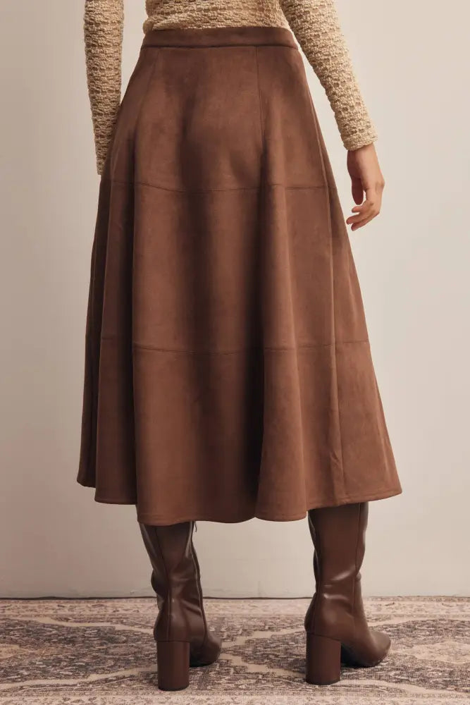 Stretched Suede A-Line Midi Skirt FSK0023: Mocha / Contemporary / S