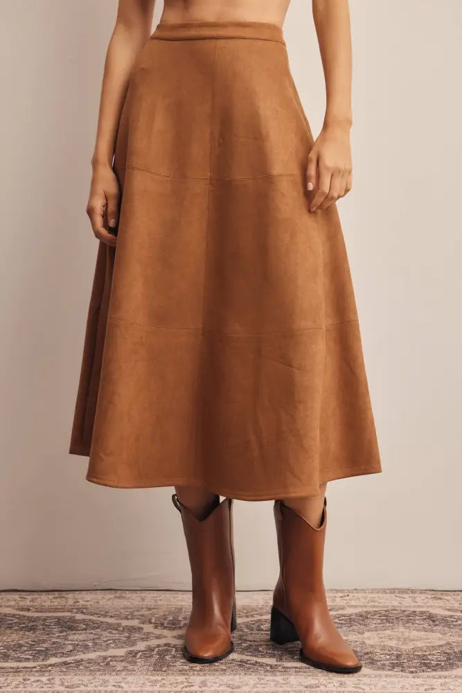 Stretched Suede A-Line Midi Skirt FSK0023: Mocha / Contemporary / S
