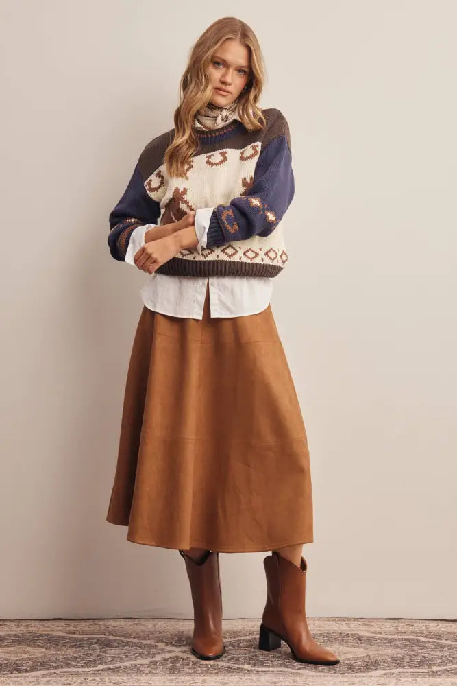 Stretched Suede A-Line Midi Skirt FSK0023: Mocha / Contemporary / S