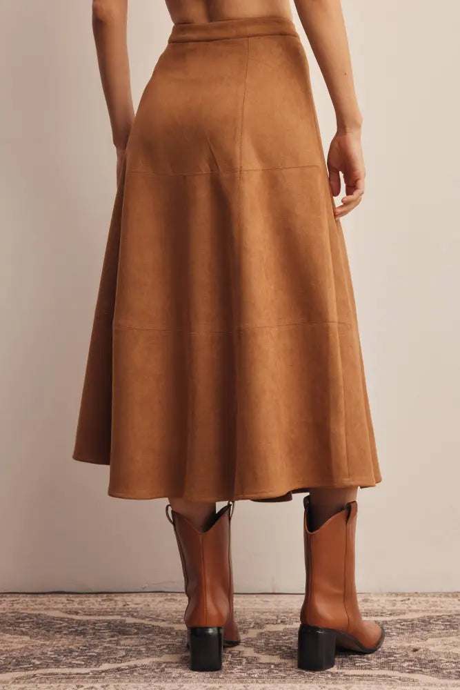 Stretched Suede A-Line Midi Skirt FSK0023: Mocha / Contemporary / S