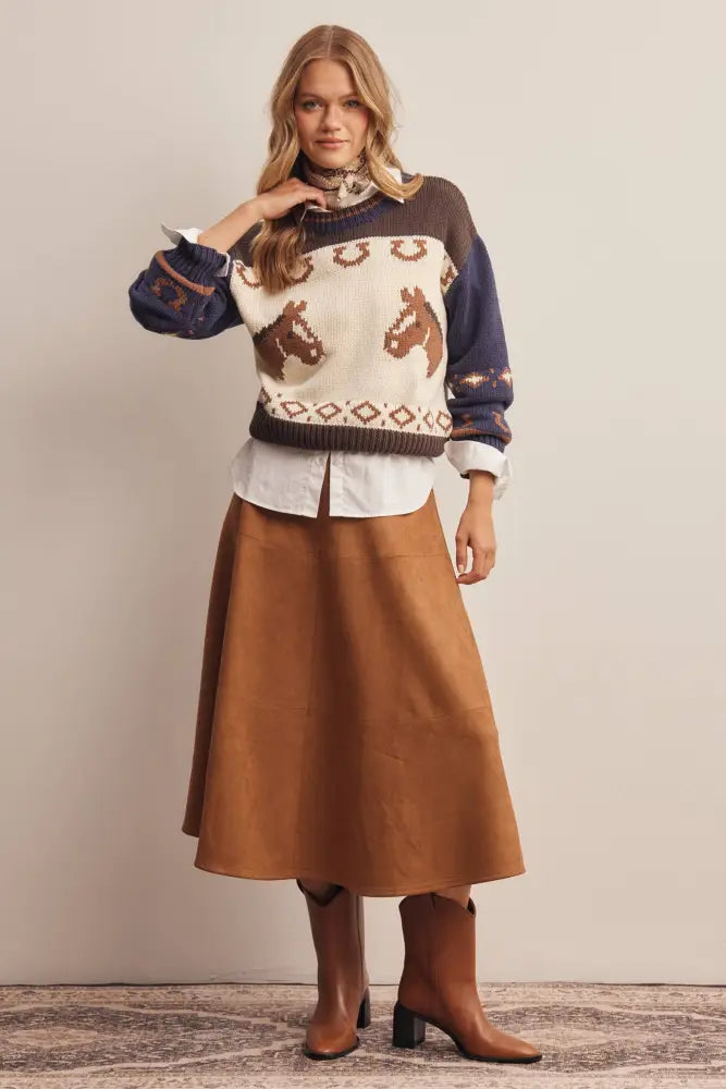 Stretched Suede A-Line Midi Skirt FSK0023: Mocha / Contemporary / S