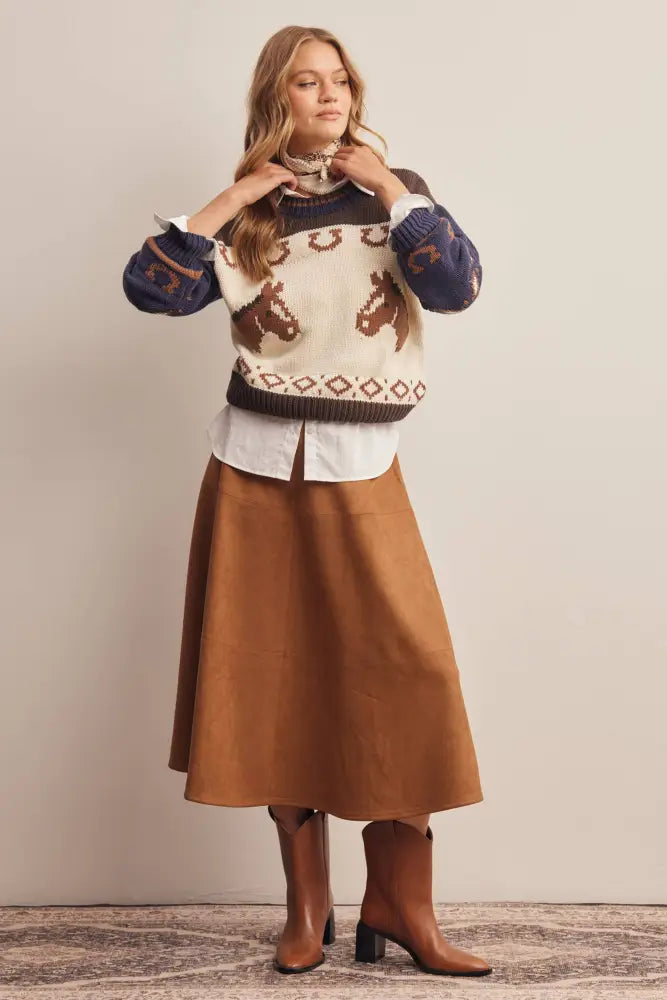 Stretched Suede A-Line Midi Skirt FSK0023: Mocha / Contemporary / S