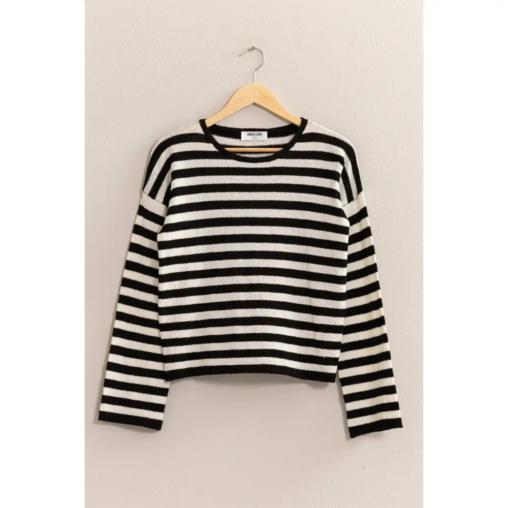STRIPED CREWNECK SWEATER: BLACK/CREAM - Posh Finds