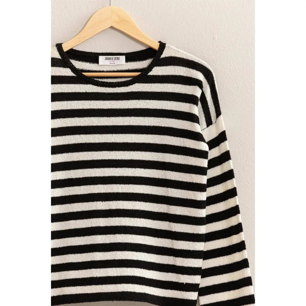 STRIPED CREWNECK SWEATER: BLACK/CREAM - Posh Finds