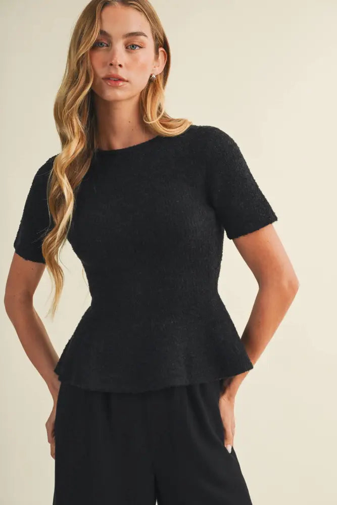 Textural Bouclé Knit Peplum Pullover: GINGER BREAD / M