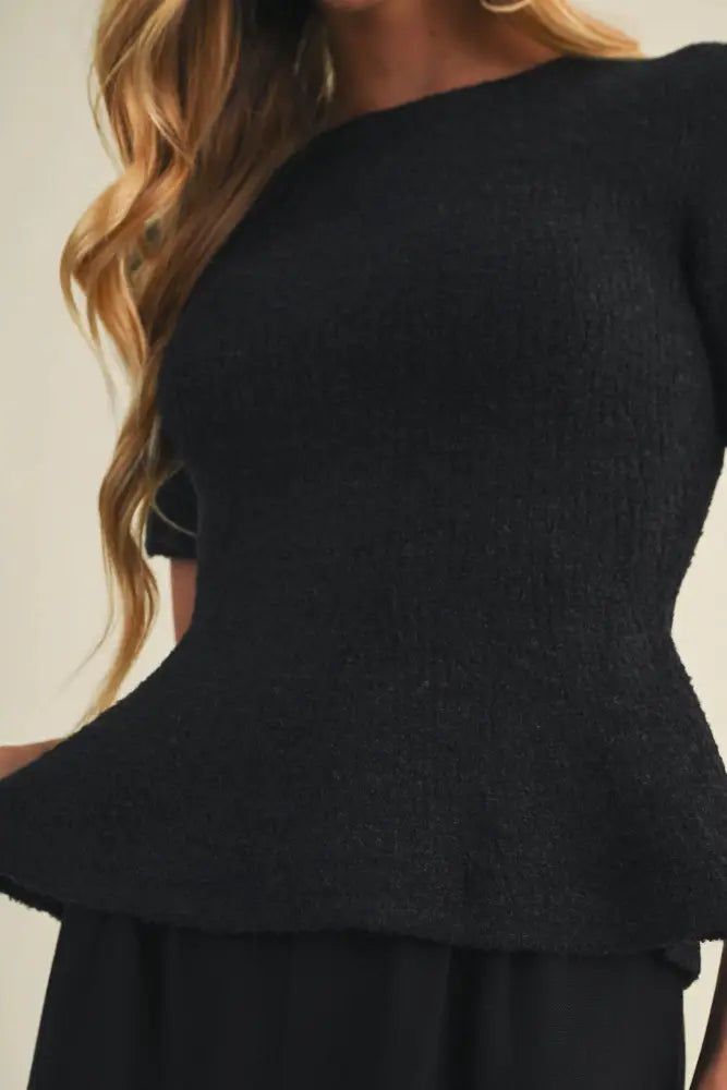 Textural Bouclé Knit Peplum Pullover: GINGER BREAD / M