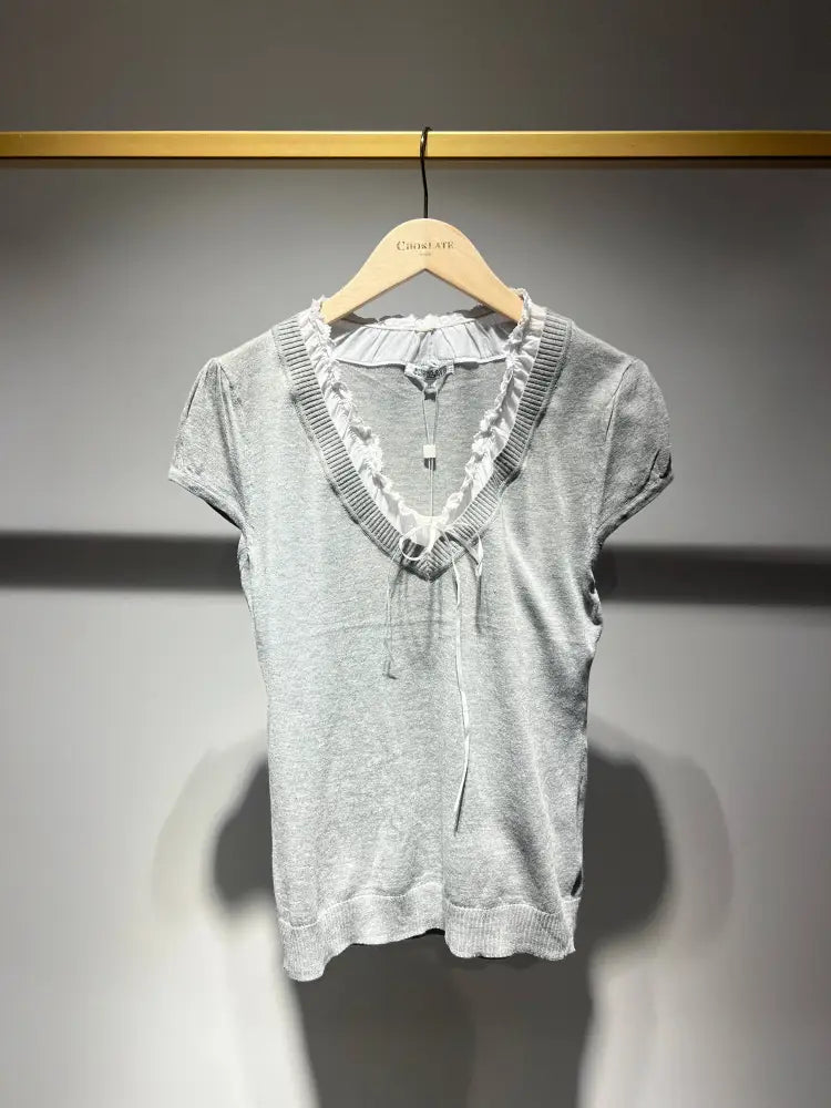 Top 2 in 1 lace collar Grey Shirt - Posh Finds