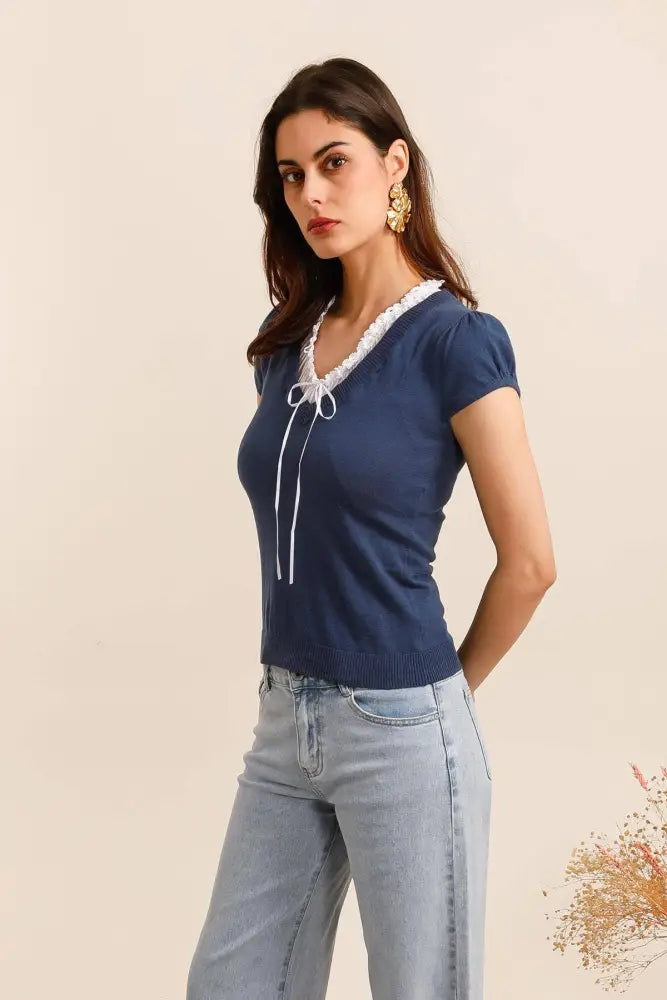 Top 2 in 1 lace collar Grey Shirt - Posh Finds